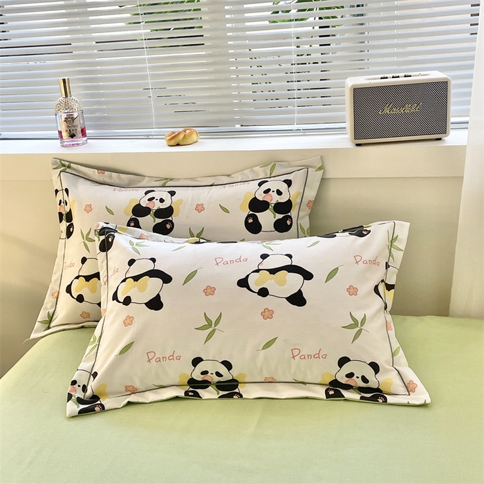 91家纺网 家纺一手货源 找家纺 仟岸家纺 2025新款亲肤舒适全棉磨毛四件套系列 熊猫竹叶