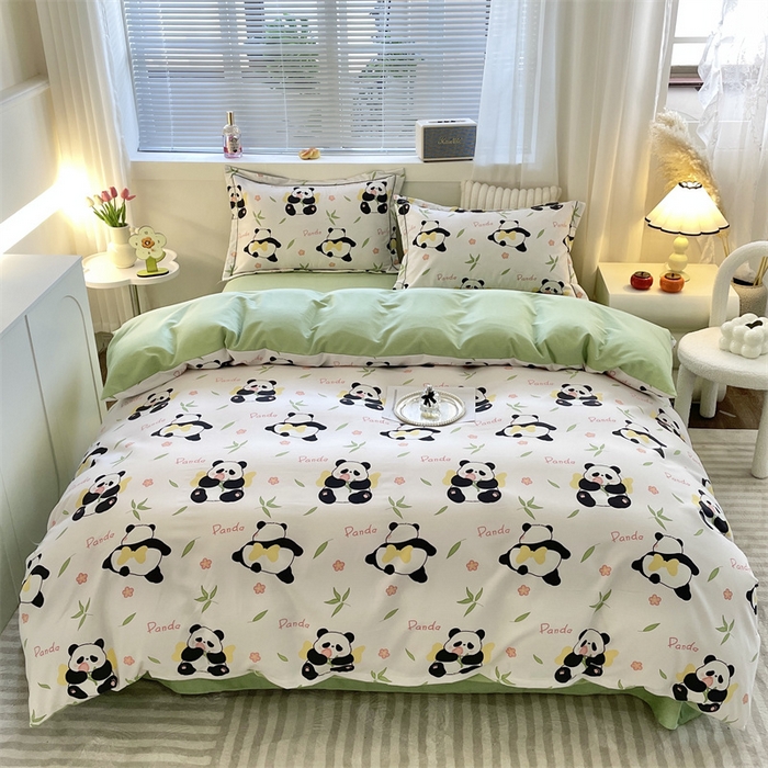 仟岸家纺 2025新款亲肤舒适全棉磨毛四件套系列 熊猫竹叶