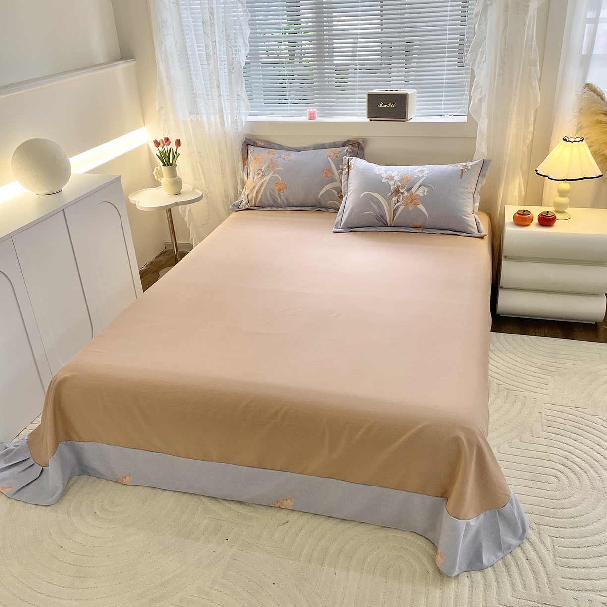 91家纺网 家纺一手货源 找家纺 仟岸家纺 2025新款亲肤舒适全棉磨毛四件套系列 玉兰晚香