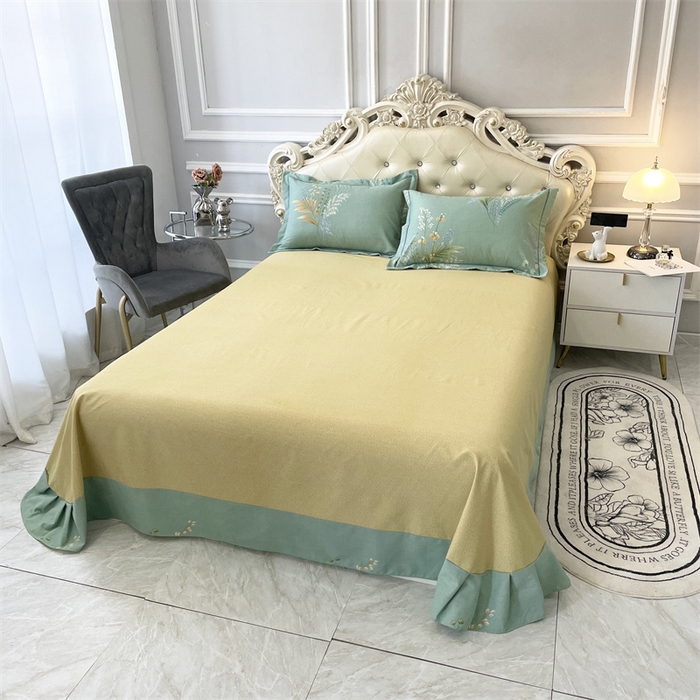 91家纺网 家纺一手货源 找家纺 仟岸家纺 2025新款亲肤舒适全棉磨毛四件套系列 悦动心颜 绿