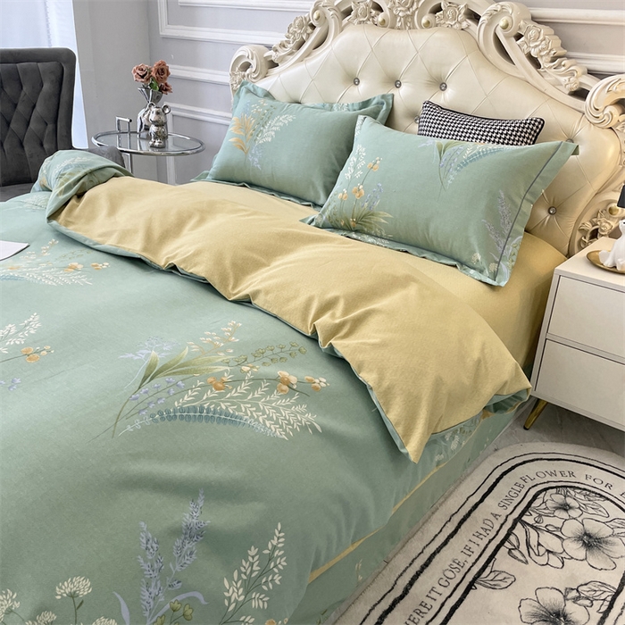 91家纺网 家纺一手货源 找家纺 仟岸家纺 2025新款亲肤舒适全棉磨毛四件套系列 悦动心颜 绿