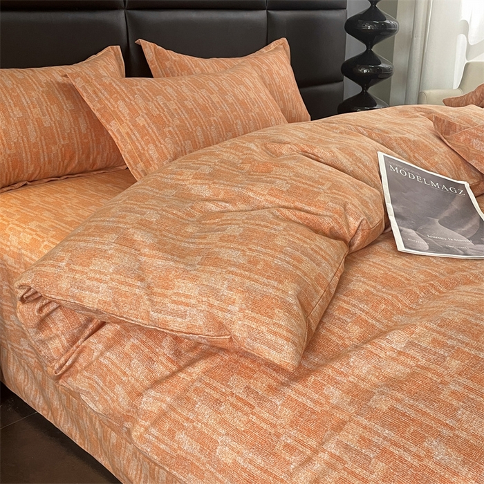 91家纺网 家纺一手货源 找家纺 仟岸家纺 2025新款亲肤舒适全棉磨毛四件套系列 温哥华橘