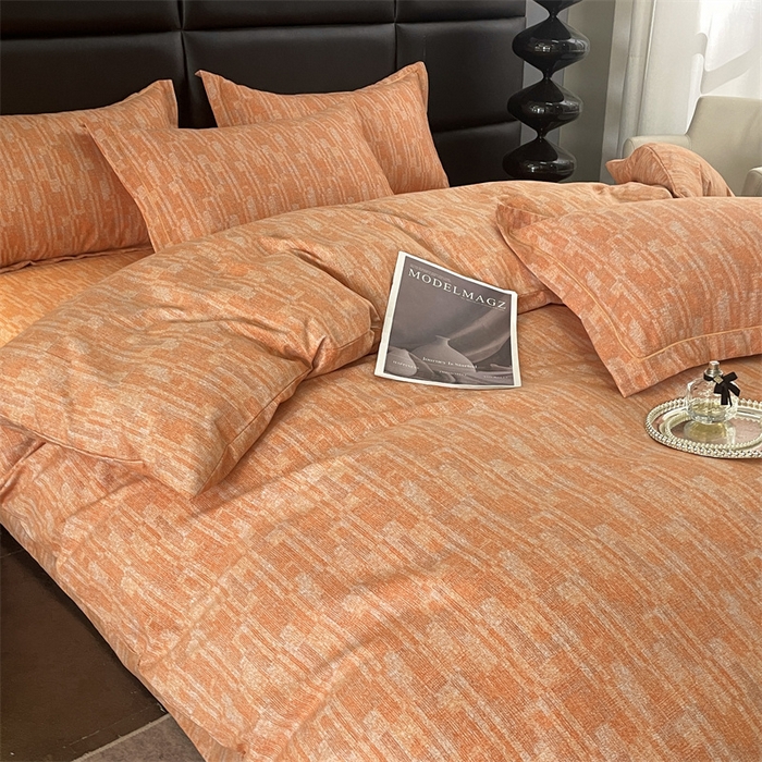 91家纺网 家纺一手货源 找家纺 仟岸家纺 2025新款亲肤舒适全棉磨毛四件套系列 温哥华橘