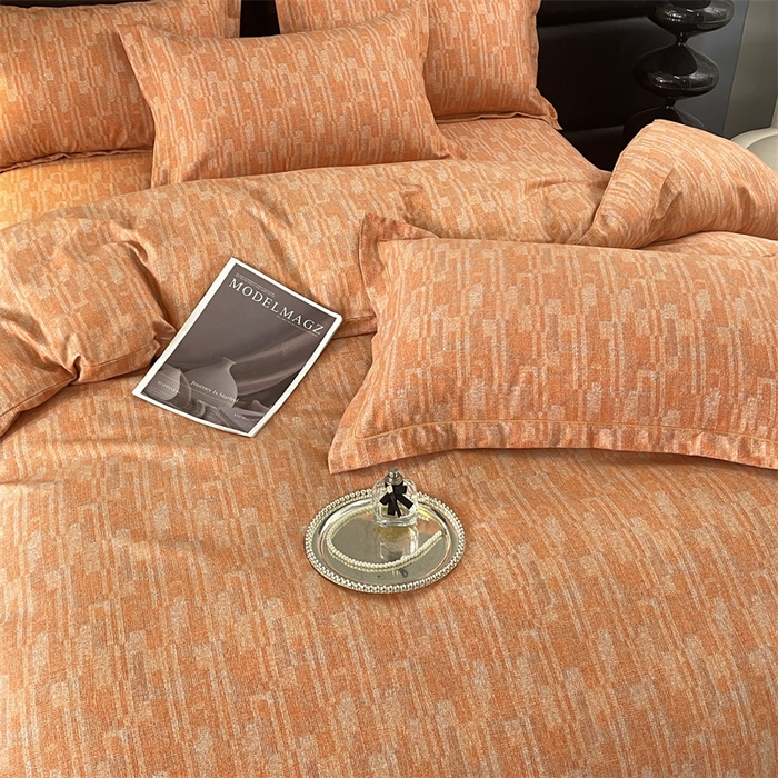 91家纺网 家纺一手货源 找家纺 仟岸家纺 2025新款亲肤舒适全棉磨毛四件套系列 温哥华橘