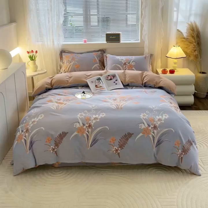 91家纺网 家纺一手货源 找家纺 仟岸家纺 2025新款亲肤舒适全棉磨毛四件套系列 玉兰晚香