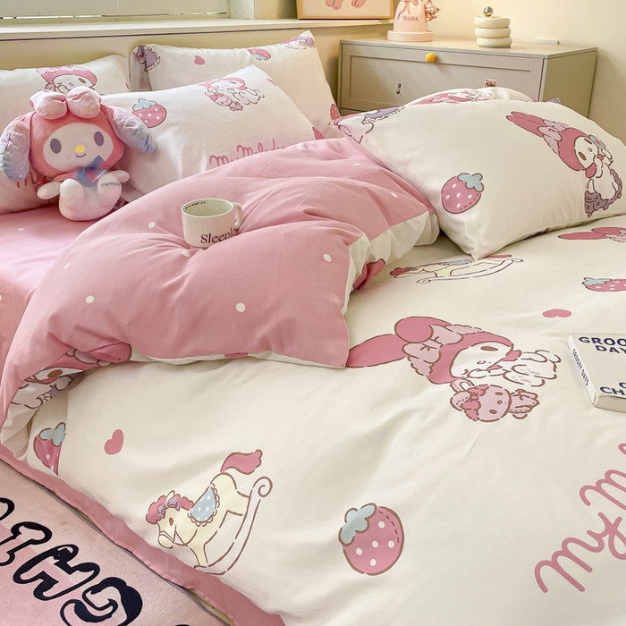 91家纺网 家纺一手货源 找家纺 港岛妹妹 2025新款云朵水洗工艺三丽鸥四件套 三丽鸥-星月美乐蒂