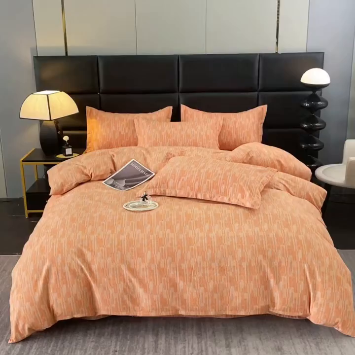 91家纺网 家纺一手货源 找家纺 仟岸家纺 2025新款亲肤舒适全棉磨毛四件套系列 温哥华橘