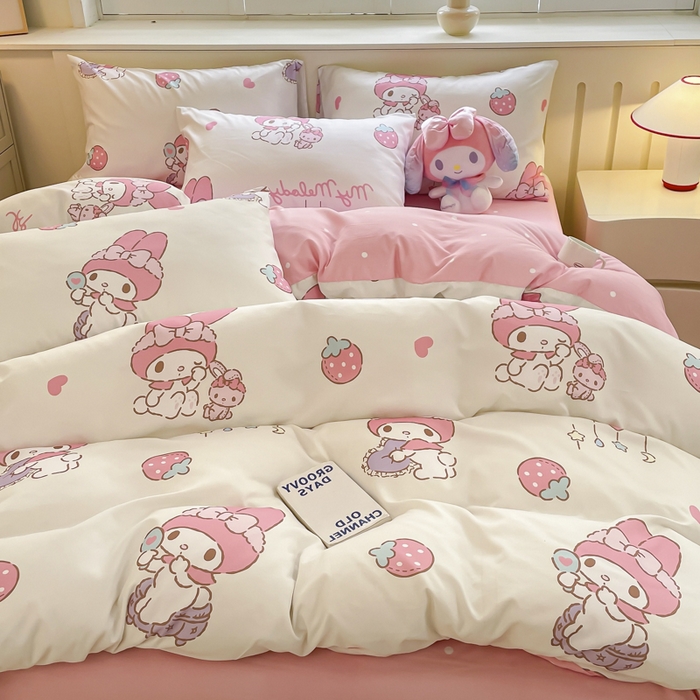 91家纺网 家纺一手货源 找家纺 港岛妹妹 2025新款云朵水洗工艺三丽鸥四件套 三丽鸥-星月美乐蒂