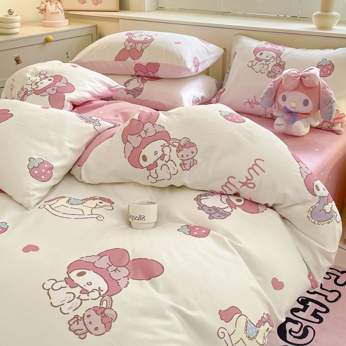 91家纺网 家纺一手货源 找家纺 港岛妹妹 2025新款云朵水洗工艺三丽鸥四件套 三丽鸥-星月美乐蒂