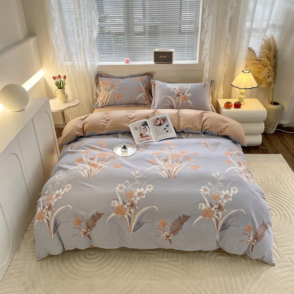 仟岸家纺 2025新款亲肤舒适全棉磨毛四件套系列 玉兰晚香