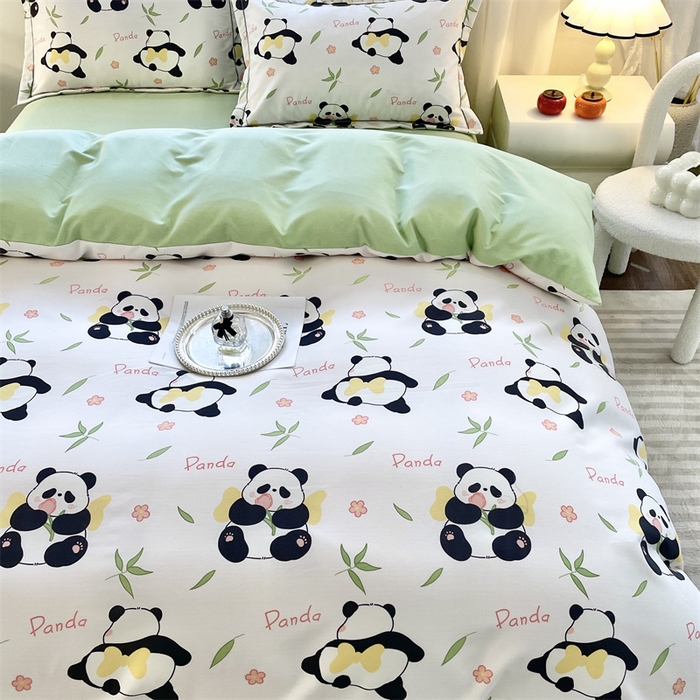 91家纺网 家纺一手货源 找家纺 仟岸家纺 2025新款亲肤舒适全棉磨毛四件套系列 熊猫竹叶