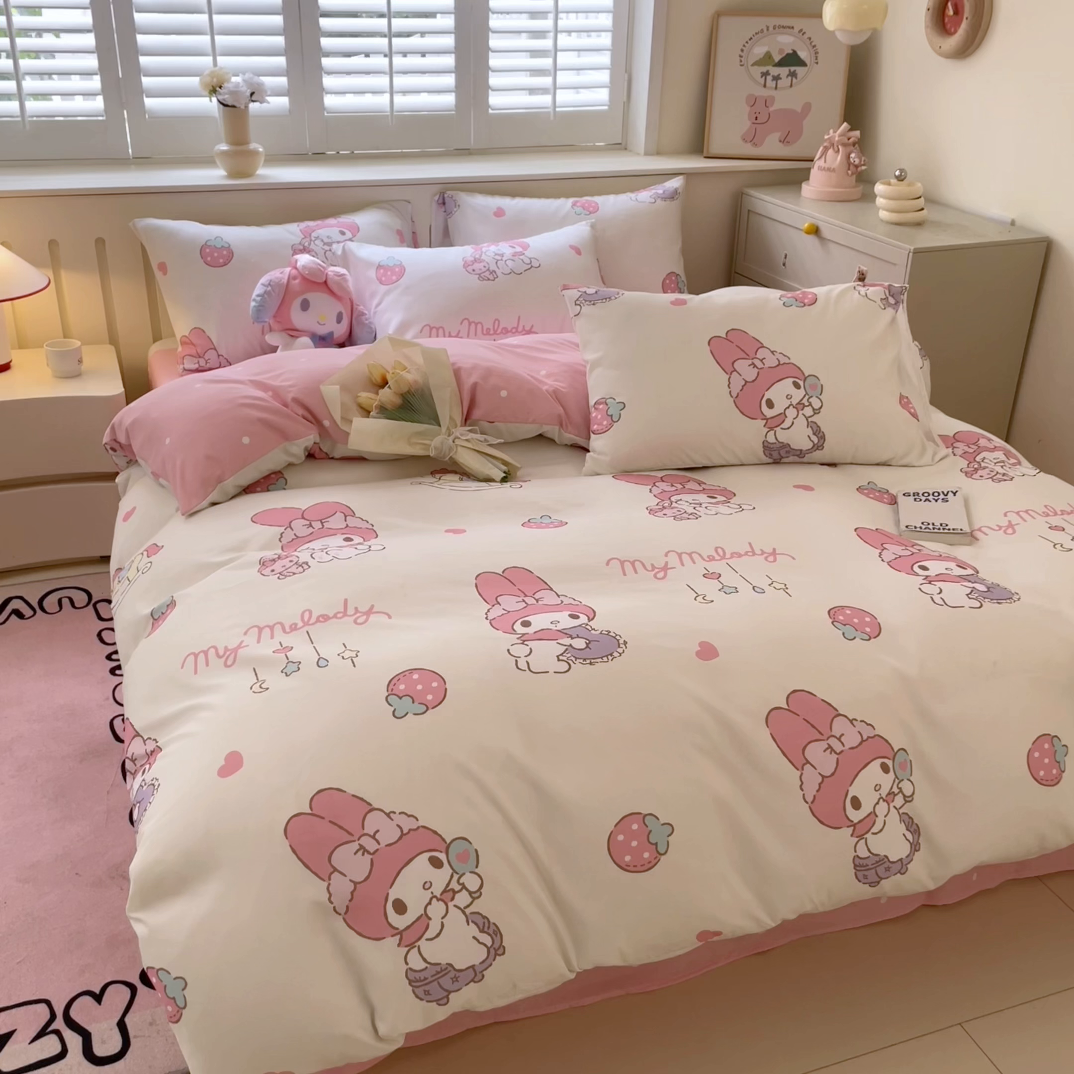 91家纺网 家纺一手货源 找家纺 港岛妹妹 2025新款云朵水洗工艺三丽鸥四件套 三丽鸥-星月美乐蒂