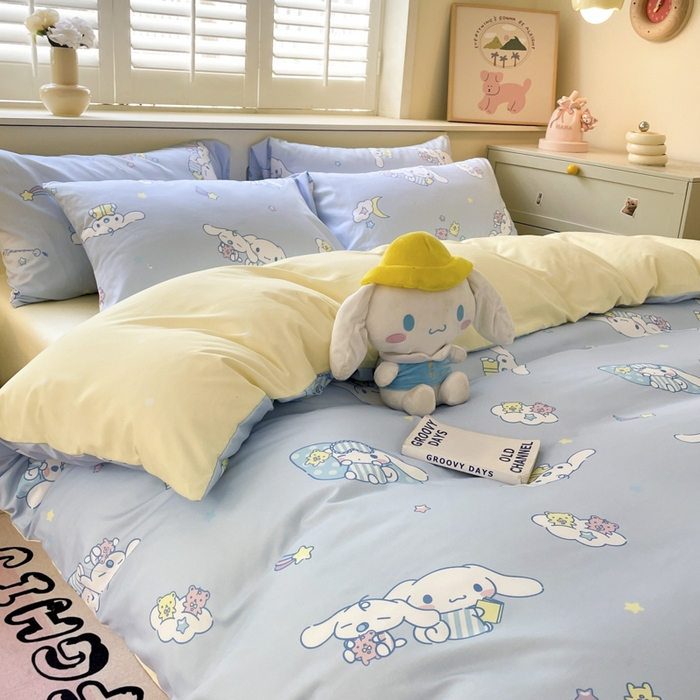 91家纺网 家纺一手货源 找家纺 港岛妹妹 2025新款云朵水洗工艺三丽鸥四件套 三丽鸥-云朵玉桂狗