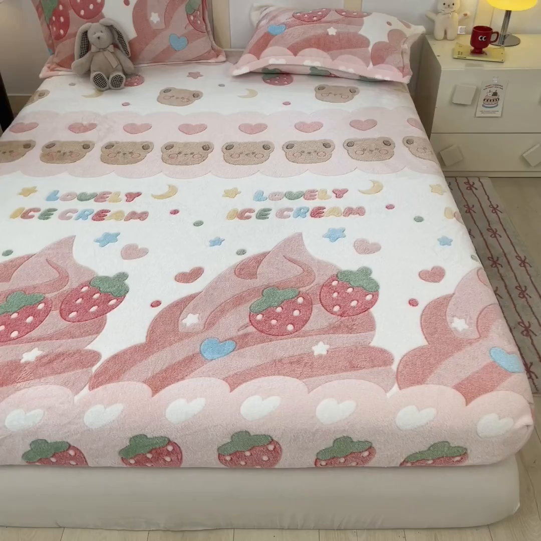 91家纺网 家纺一手货源 找家纺 （总）川悦生活 2025新款高克重雪花绒卡通印花加厚保暖大床单床笠