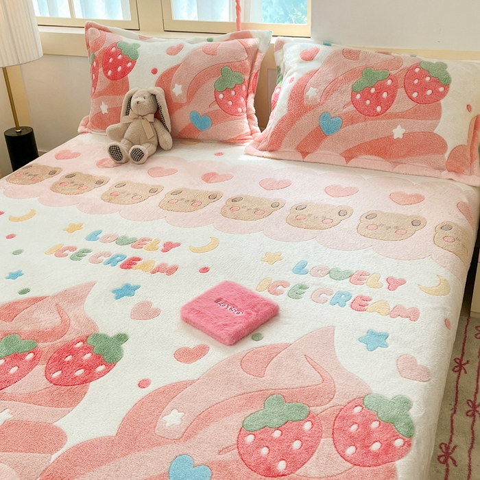 91家纺网 家纺一手货源 找家纺 （总）川悦生活 2025新款高克重雪花绒卡通印花加厚保暖大床单床笠