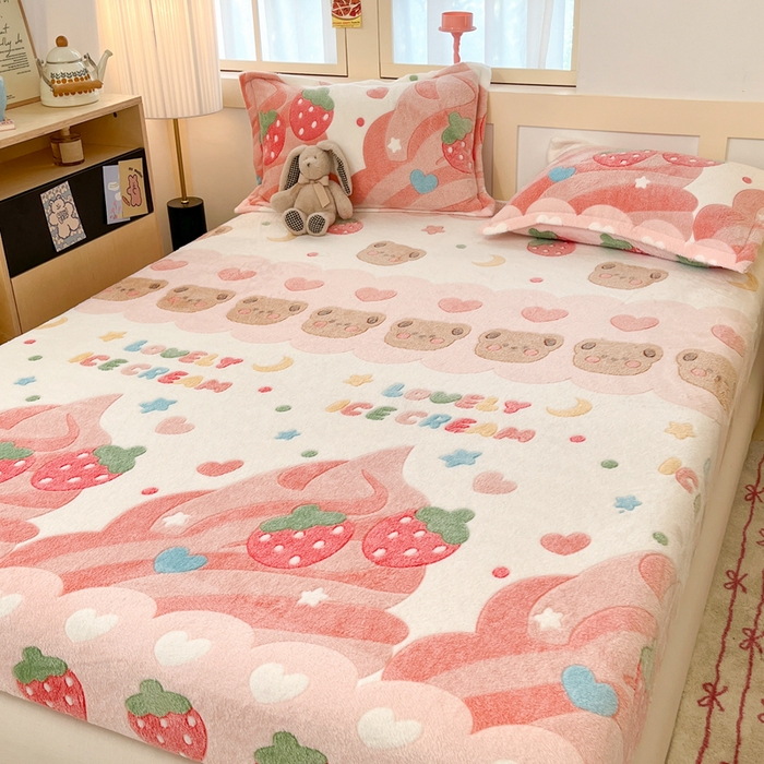 91家纺网 家纺一手货源 找家纺 （总）川悦生活 2025新款高克重雪花绒卡通印花加厚保暖大床单床笠