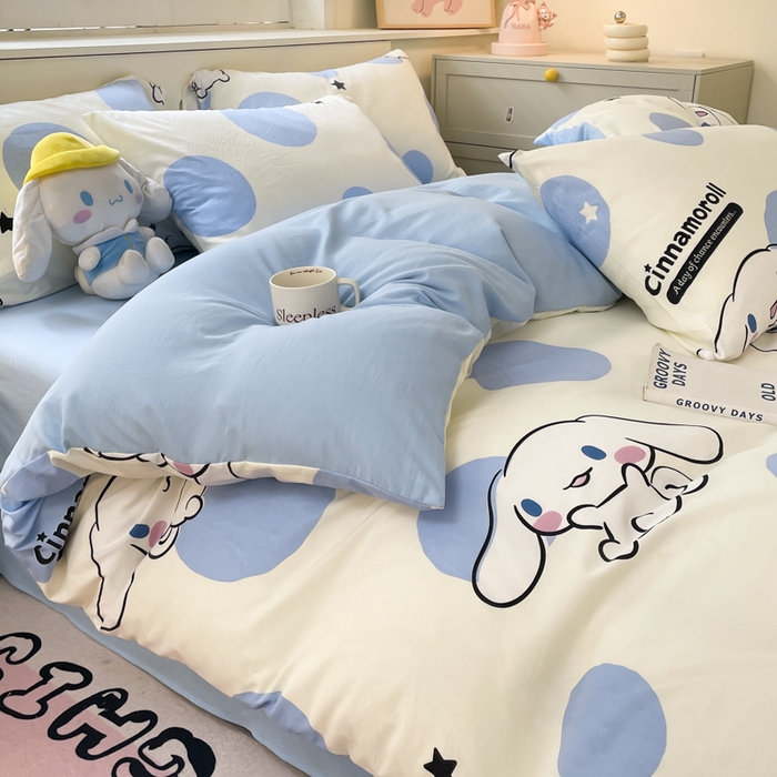 91家纺网 家纺一手货源 找家纺 港岛妹妹 2025新款云朵水洗工艺三丽鸥四件套 三丽鸥-长耳狗狗