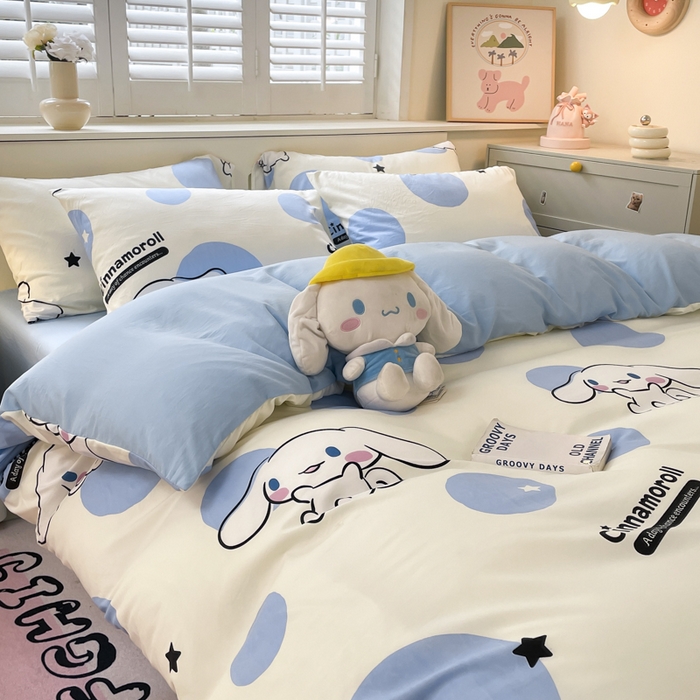 91家纺网 家纺一手货源 找家纺 港岛妹妹 2025新款云朵水洗工艺三丽鸥四件套 三丽鸥-长耳狗狗