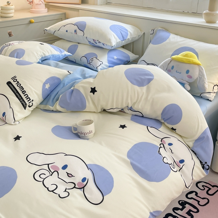 91家纺网 家纺一手货源 找家纺 港岛妹妹 2025新款云朵水洗工艺三丽鸥四件套 三丽鸥-长耳狗狗