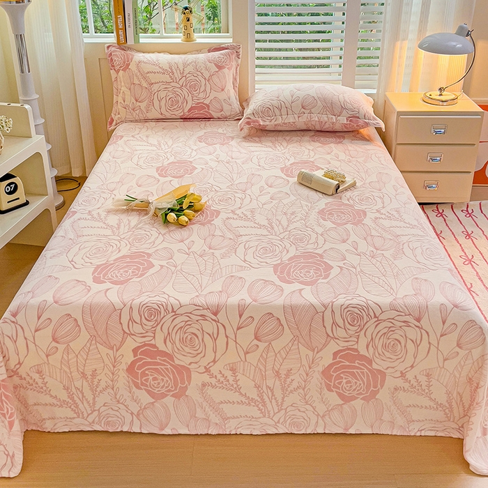 91家纺网 家纺一手货源 找家纺    名兮-2025新款秋冬加厚立体高克重浮雕绒床单款 朵美-粉