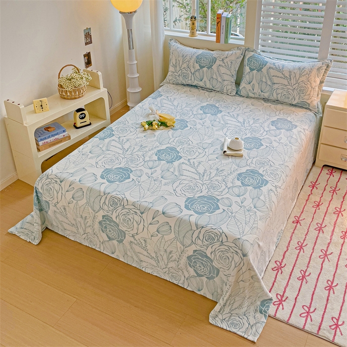 91家纺网 家纺一手货源 找家纺    名兮-2025新款秋冬加厚立体高克重浮雕绒床单款 朵美-蓝