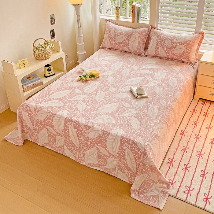 91家纺网 家纺一手货源 找家纺    名兮-2025新款秋冬加厚立体高克重浮雕绒床单款 千叶-粉