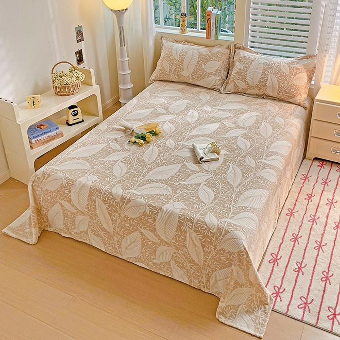 91家纺网 家纺一手货源 找家纺    名兮-2025新款秋冬加厚立体高克重浮雕绒床单款 千叶-咖