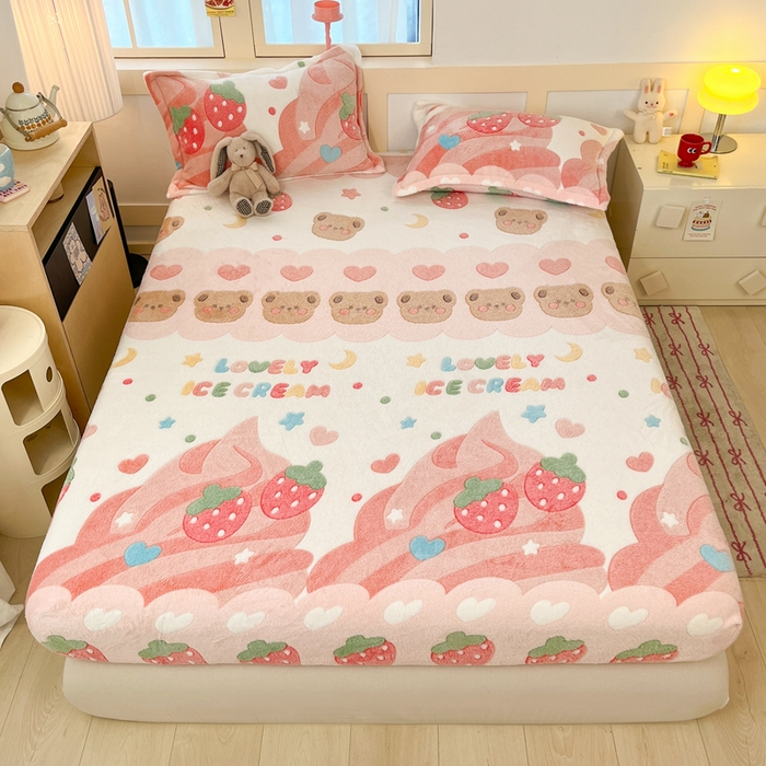 91家纺网 家纺一手货源 找家纺 （总）川悦生活 2025新款高克重雪花绒卡通印花加厚保暖大床单床笠