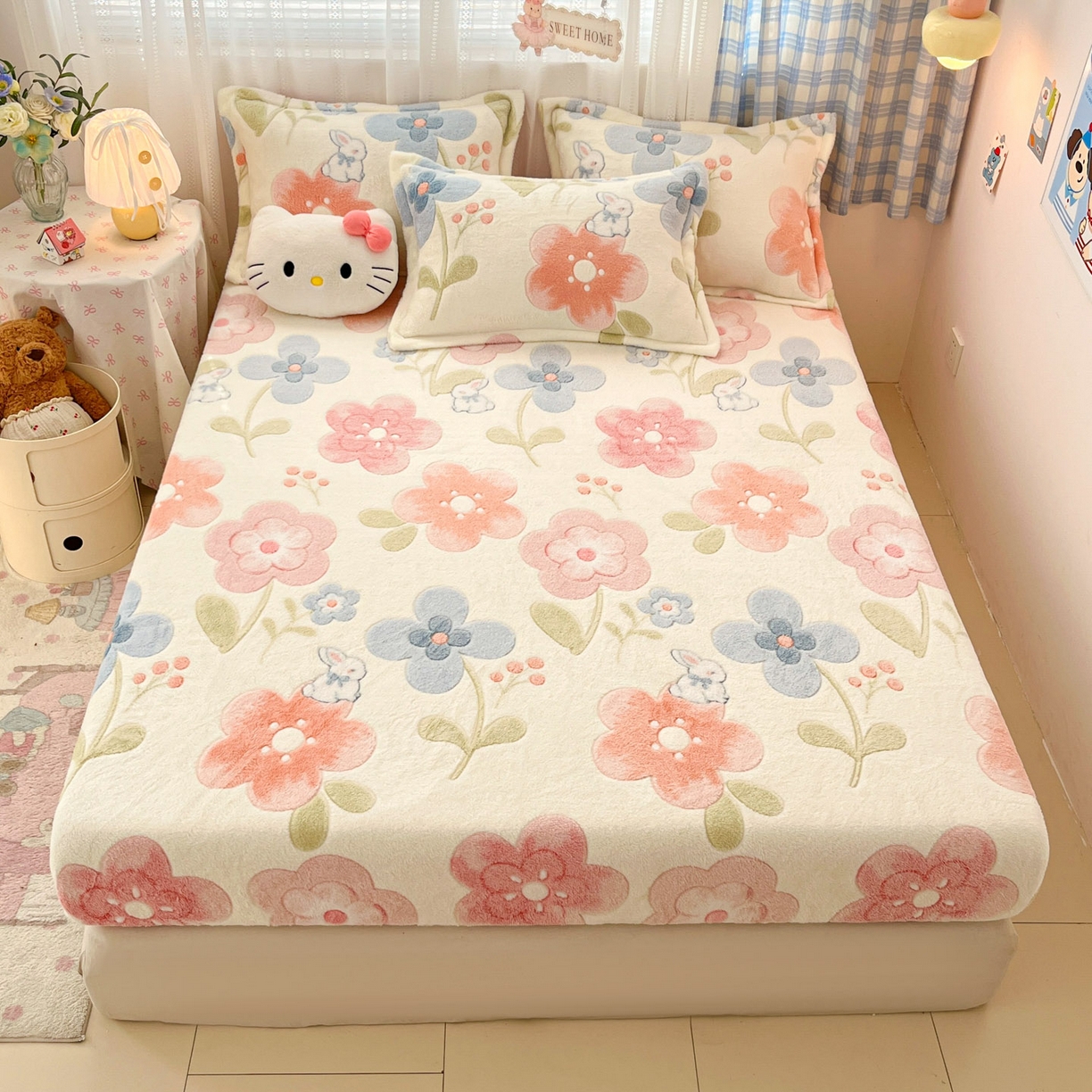 91家纺网 家纺一手货源 找家纺 （总）川悦生活 2025新款高克重雪花绒卡通印花加厚保暖大床单床笠