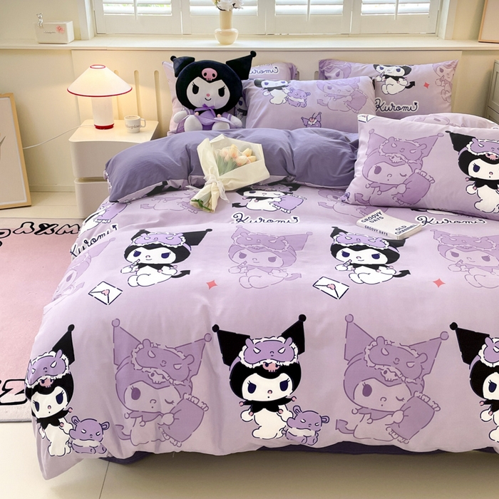 91家纺网 家纺一手货源 找家纺 港岛妹妹 2025新款云朵水洗工艺三丽鸥四件套 三丽鸥-紫色库洛米