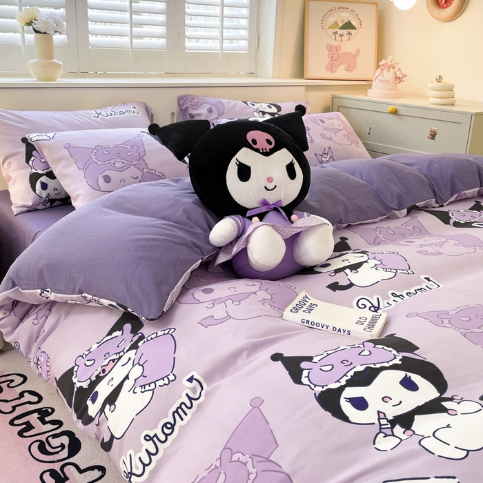 91家纺网 家纺一手货源 找家纺 港岛妹妹 2025新款云朵水洗工艺三丽鸥四件套 三丽鸥-紫色库洛米