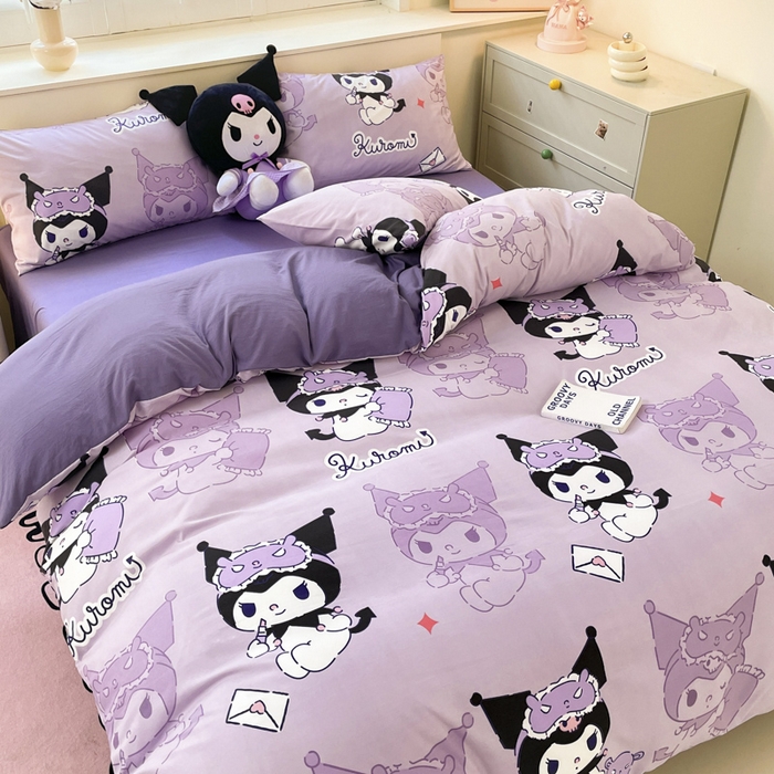 91家纺网 家纺一手货源 找家纺 港岛妹妹 2025新款云朵水洗工艺三丽鸥四件套 三丽鸥-紫色库洛米