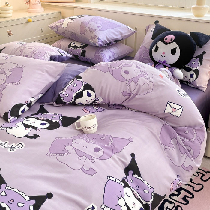 91家纺网 家纺一手货源 找家纺 港岛妹妹 2025新款云朵水洗工艺三丽鸥四件套 三丽鸥-紫色库洛米