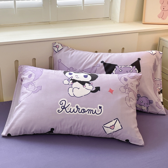 91家纺网 家纺一手货源 找家纺 港岛妹妹 2025新款云朵水洗工艺三丽鸥四件套 三丽鸥-紫色库洛米