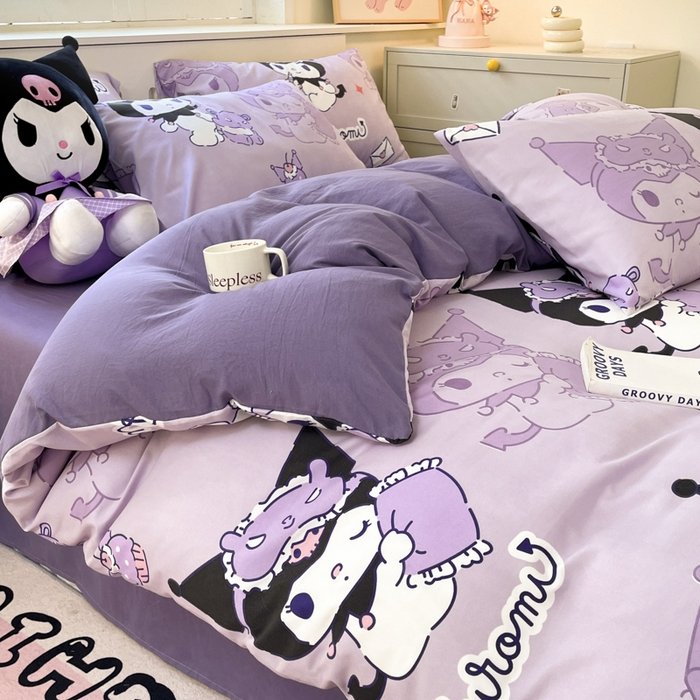 91家纺网 家纺一手货源 找家纺 港岛妹妹 2025新款云朵水洗工艺三丽鸥四件套 三丽鸥-紫色库洛米