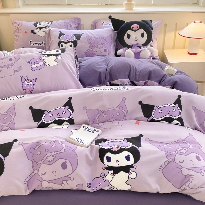 91家纺网 家纺一手货源 找家纺 港岛妹妹 2025新款云朵水洗工艺三丽鸥四件套 三丽鸥-紫色库洛米