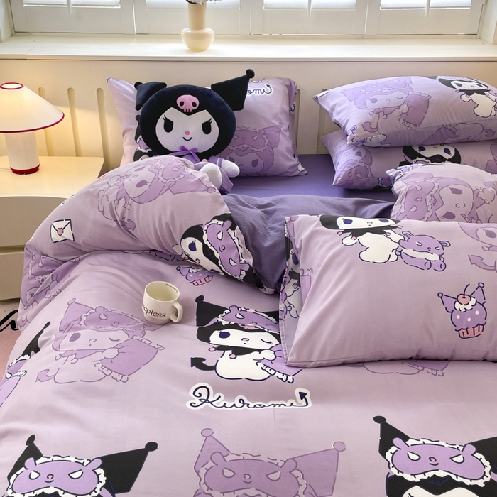 91家纺网 家纺一手货源 找家纺 港岛妹妹 2025新款云朵水洗工艺三丽鸥四件套 三丽鸥-紫色库洛米