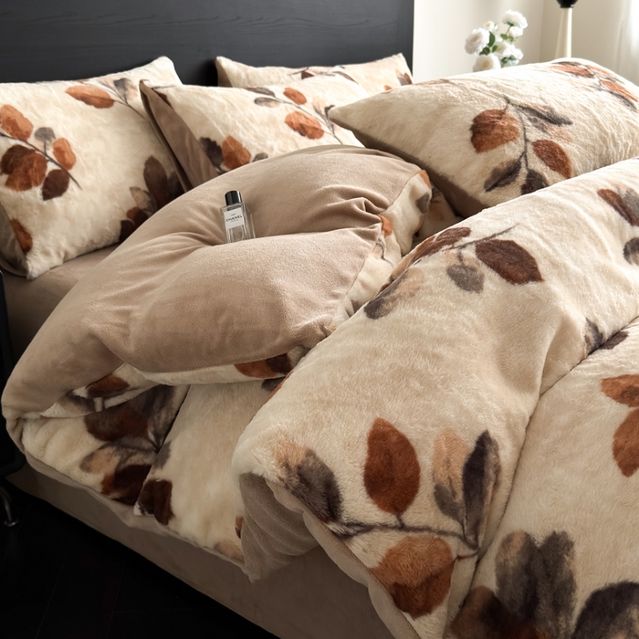 九花鹿 2025新款A类高克重兔毛绒保暖印花四件套美拉德-秋实