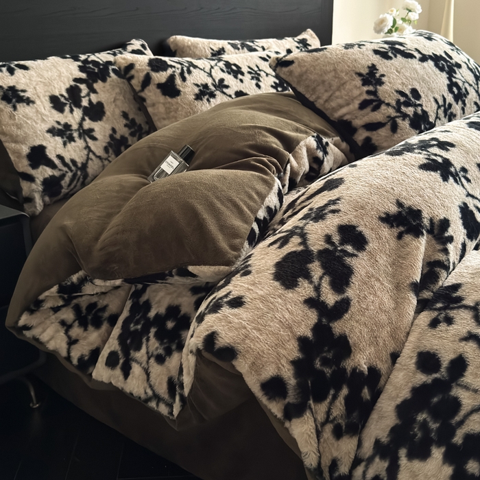 九花鹿 2025新款A类高克重兔毛绒保暖印花四件套美拉德-枝蔓