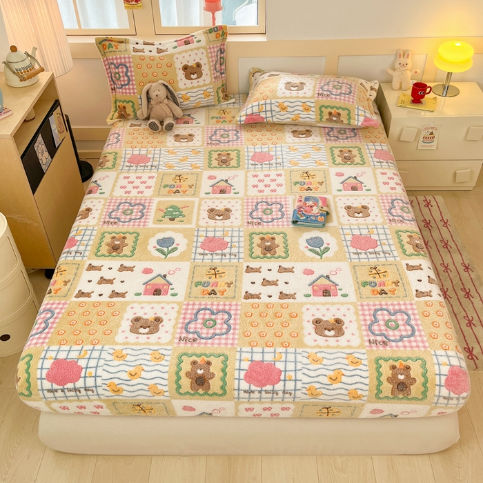 91家纺网 家纺一手货源 找家纺 （总）川悦生活 2025新款高克重雪花绒卡通印花加厚保暖大床单床笠