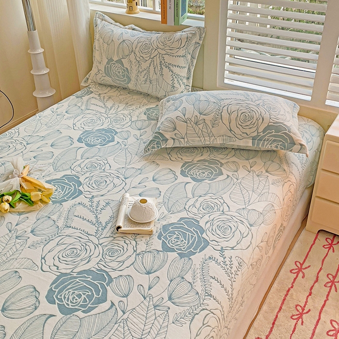 91家纺网 家纺一手货源 找家纺 名兮-2025新款立体高克重加厚浮雕绒单床笠款 朵美-蓝