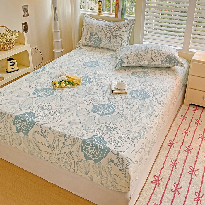 91家纺网 家纺一手货源 找家纺 名兮-2025新款立体高克重加厚浮雕绒单床笠款 朵美-蓝