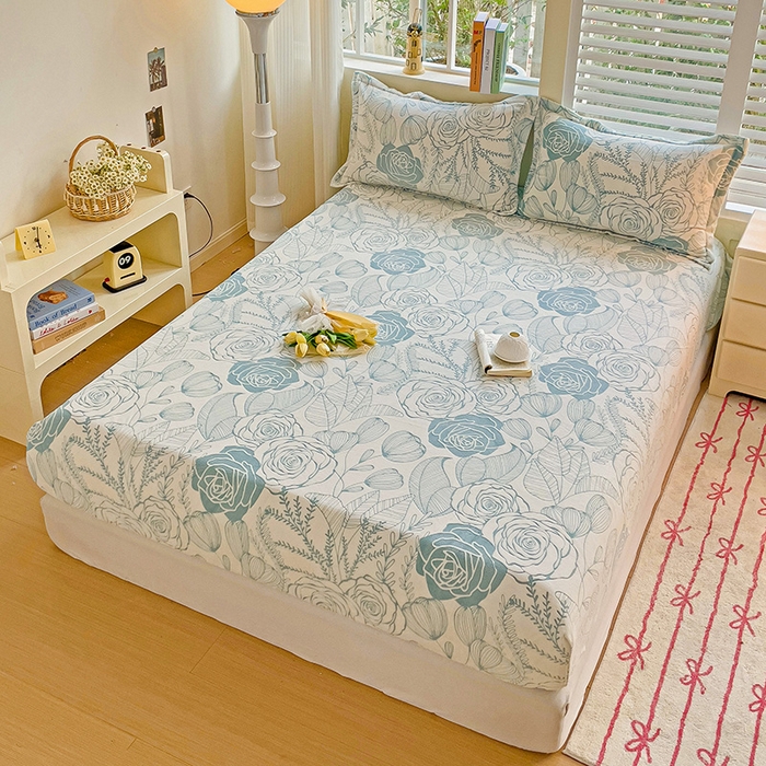 91家纺网 家纺一手货源 找家纺 名兮-2025新款立体高克重加厚浮雕绒单床笠款 朵美-蓝