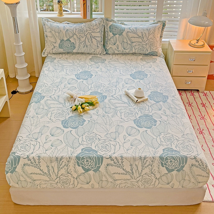 91家纺网 家纺一手货源 找家纺 名兮-2025新款立体高克重加厚浮雕绒单床笠款 朵美-蓝