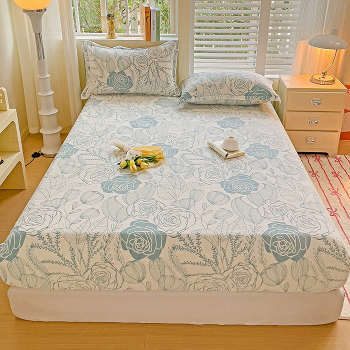 91家纺网 家纺一手货源 找家纺 名兮-2025新款立体高克重加厚浮雕绒单床笠款 朵美-蓝