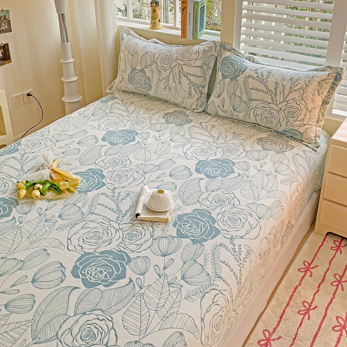 91家纺网 家纺一手货源 找家纺 名兮-2025新款立体高克重加厚浮雕绒单床笠款 朵美-蓝