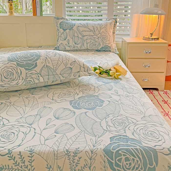 91家纺网 家纺一手货源 找家纺 名兮-2025新款立体高克重加厚浮雕绒单床笠款 朵美-蓝