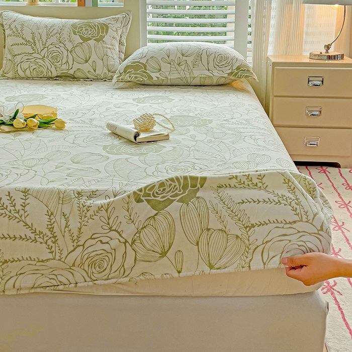 91家纺网 家纺一手货源 找家纺 名兮-2025新款立体高克重加厚浮雕绒单床笠款 朵美-绿