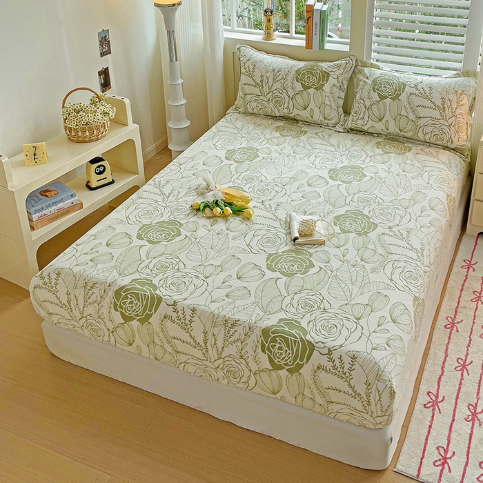 91家纺网 家纺一手货源 找家纺 名兮-2025新款立体高克重加厚浮雕绒单床笠款 朵美-绿