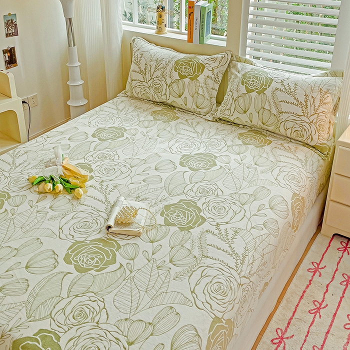 91家纺网 家纺一手货源 找家纺 名兮-2025新款立体高克重加厚浮雕绒单床笠款 朵美-绿